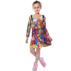 Guatemala Art Painting Naive Kids  Long Sleeve Velvet Dress by Celenk