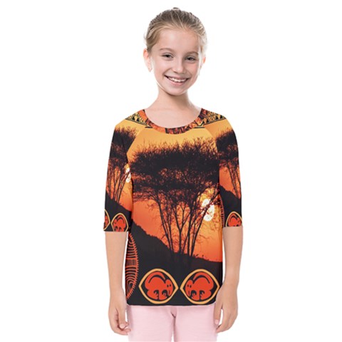 Africa Safari Summer Sun Nature Kids  Quarter Sleeve Raglan Tee by Celenk