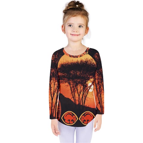 Africa Safari Summer Sun Nature Kids  Long Sleeve Tee by Celenk