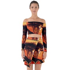 Africa Safari Summer Sun Nature Off Shoulder Top With Skirt Set