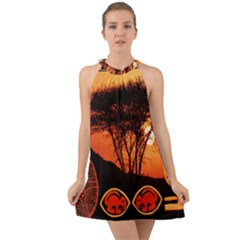 Africa Safari Summer Sun Nature Halter Tie Back Chiffon Dress