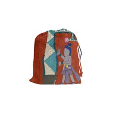 Mexico Puebla Mural Ethnic Aztec Drawstring Pouches (small)  by Celenk