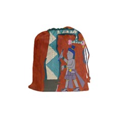 Mexico Puebla Mural Ethnic Aztec Drawstring Pouches (medium)  by Celenk