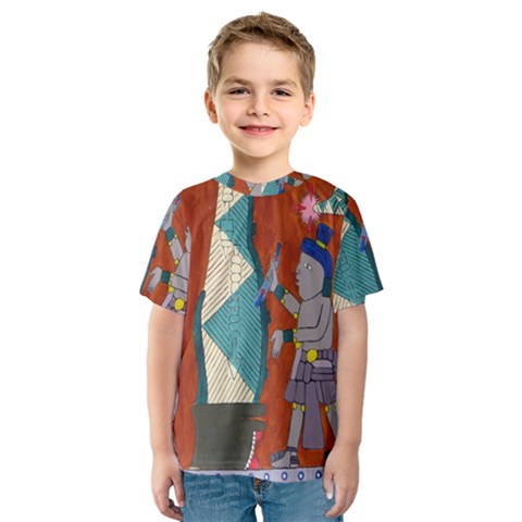 Mexico Puebla Mural Ethnic Aztec Kids  Sport Mesh Tee by Celenk