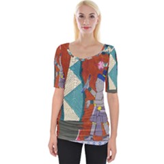 Mexico Puebla Mural Ethnic Aztec Wide Neckline Tee