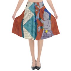 Mexico Puebla Mural Ethnic Aztec Flared Midi Skirt by Celenk