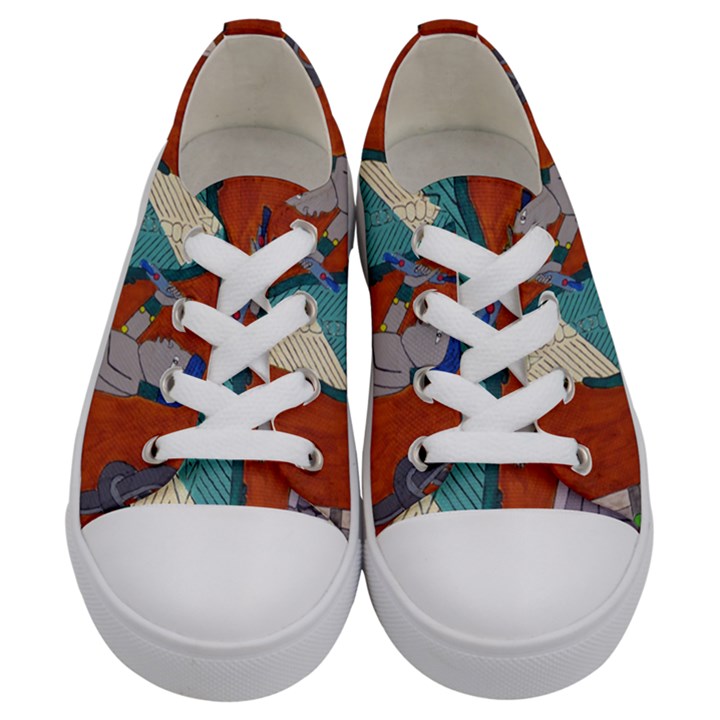 Mexico Puebla Mural Ethnic Aztec Kids  Low Top Canvas Sneakers