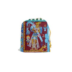 Mexico Puebla Mural Ethnic Aztec Drawstring Pouches (small)  by Celenk