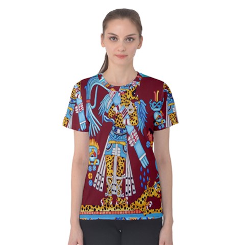 Mexico Puebla Mural Ethnic Aztec Women s Cotton Tee by Celenk