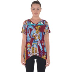 Mexico Puebla Mural Ethnic Aztec Cut Out Side Drop Tee by Celenk