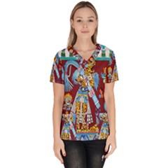 Mexico Puebla Mural Ethnic Aztec Scrub Top