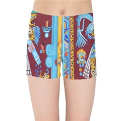 Mexico Puebla Mural Ethnic Aztec Kids Sports Shorts