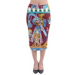 Mexico Puebla Mural Ethnic Aztec Midi Pencil Skirt by Celenk