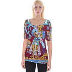 Mexico Puebla Mural Ethnic Aztec Wide Neckline Tee