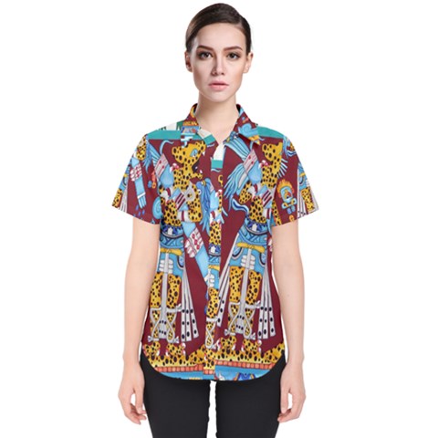 Mexico Puebla Mural Ethnic Aztec Women s Short Sleeve Shirt by Celenk