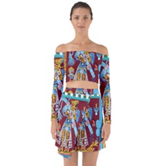 Mexico Puebla Mural Ethnic Aztec Off Shoulder Top With Skirt Set