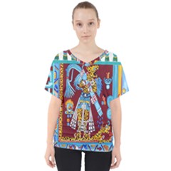 Mexico Puebla Mural Ethnic Aztec V-neck Dolman Drape Top