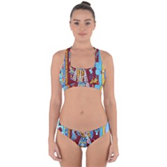 Mexico Puebla Mural Ethnic Aztec Cross Back Hipster Bikini Set