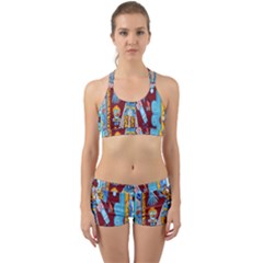 Mexico Puebla Mural Ethnic Aztec Back Web Sports Bra Set