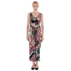 Indonesia Bali Batik Fabric Fitted Maxi Dress by Celenk