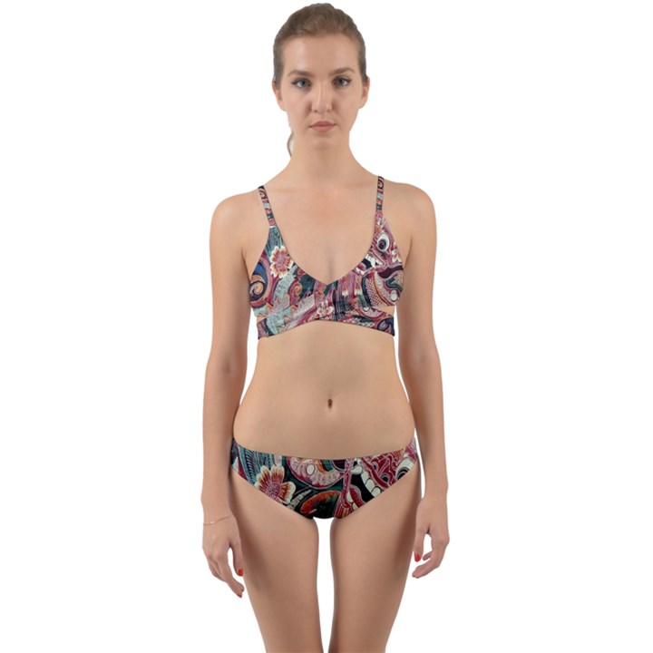 Indonesia Bali Batik Fabric Wrap Around Bikini Set