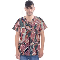 Indonesia Bali Batik Fabric Men s V-neck Scrub Top