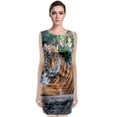 Animal Big Cat Safari Tiger Sleeveless Velvet Midi Dress by Celenk