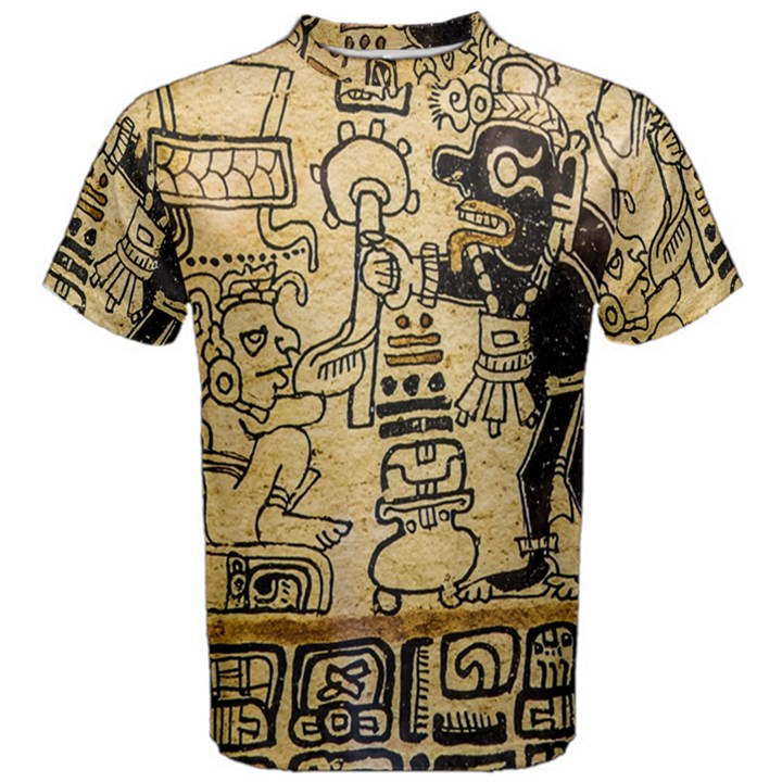 Mystery Pattern Pyramid Peru Aztec Font Art Drawing Illustration Design Text Mexico History Indian Men s Cotton Tee