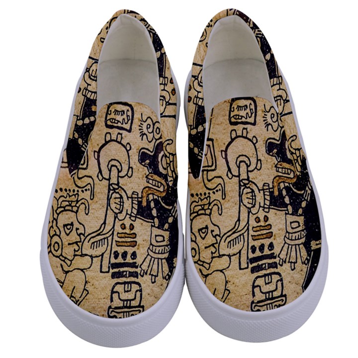 Mystery Pattern Pyramid Peru Aztec Font Art Drawing Illustration Design Text Mexico History Indian Kids  Canvas Slip Ons