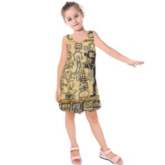 Mystery Pattern Pyramid Peru Aztec Font Art Drawing Illustration Design Text Mexico History Indian Kids  Sleeveless Dress by Celenk