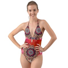 Mandala Art Design Pattern Ethnic Halter Cut-out One Piece Swimsuit