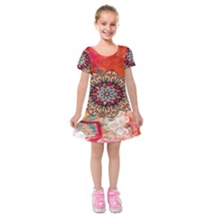 Mandala Art Design Pattern Ethnic Kids  Short Sleeve Velvet Dress by Celenk