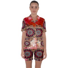 Mandala Art Design Pattern Ethnic Satin Short Sleeve Pyjamas Set