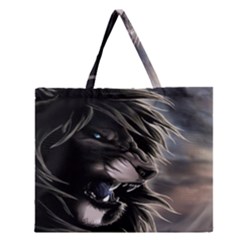 Angry Lion Digital Art Hd Zipper Large Tote Bag