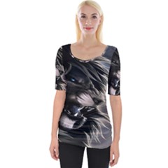 Angry Lion Digital Art Hd Wide Neckline Tee