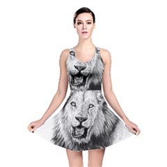 Lion Wildlife Art And Illustration Pencil Reversible Skater Dress by Celenk