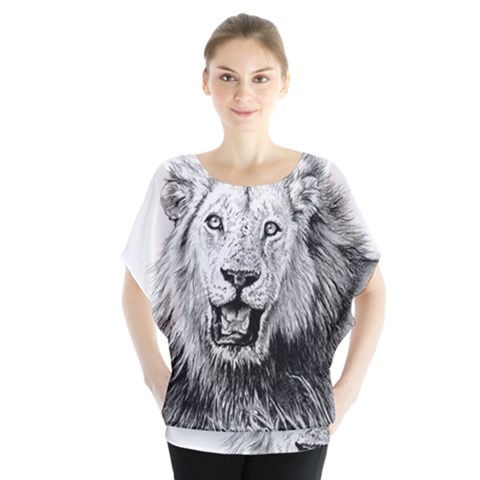 Lion Wildlife Art And Illustration Pencil Blouse by Celenk