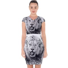 Lion Wildlife Art And Illustration Pencil Capsleeve Drawstring Dress 