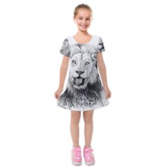 Lion Wildlife Art And Illustration Pencil Kids  Short Sleeve Velvet Dress by Celenk