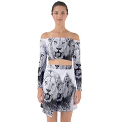 Lion Wildlife Art And Illustration Pencil Off Shoulder Top With Skirt Set