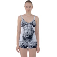 Lion Wildlife Art And Illustration Pencil Tie Front Two Piece Tankini by Celenk