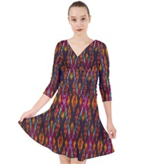 Thai Silk Quarter Sleeve Front Wrap Dress	