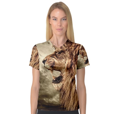 Roaring Lion V-neck Sport Mesh Tee by Celenk