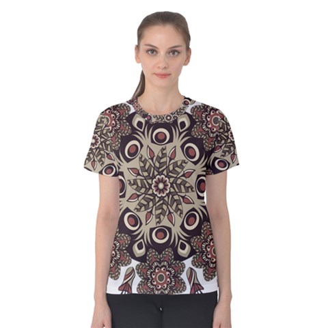 Mandala Pattern Round Brown Floral Women s Cotton Tee by Celenk