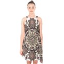 Mandala Pattern Round Brown Floral Halter Collar Waist Tie Chiffon Dress View1