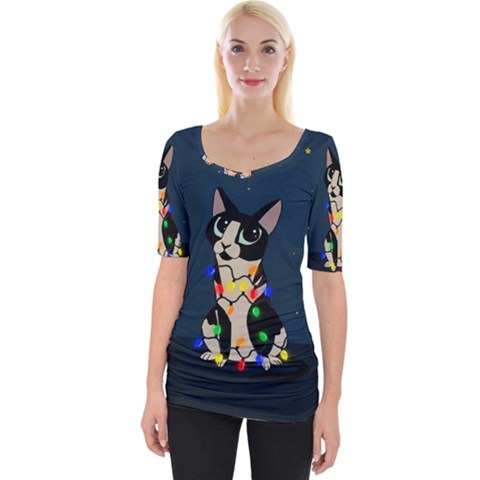 Meowy Christmas Wide Neckline Tee by Valentinaart