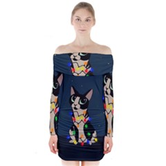 Meowy Christmas Long Sleeve Off Shoulder Dress by Valentinaart