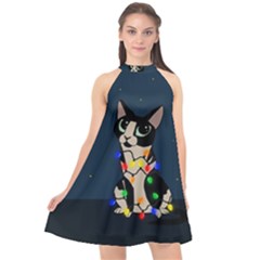 Meowy Christmas Halter Neckline Chiffon Dress  by Valentinaart