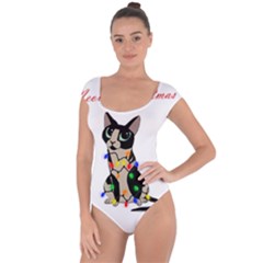 Meowy Christmas Short Sleeve Leotard  by Valentinaart