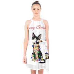 Meowy Christmas Halter Collar Waist Tie Chiffon Dress by Valentinaart